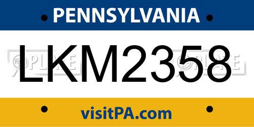 LKM2358 Pennsylvania License Plate