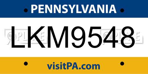 LKM9548 Pennsylvania License Plate