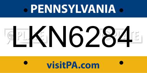 LKN6284 Pennsylvania License Plate