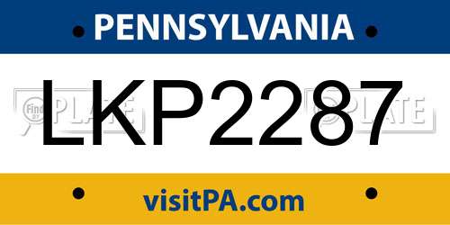 LKP2287 Pennsylvania License Plate