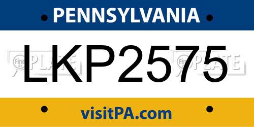 LKP2575 Pennsylvania License Plate
