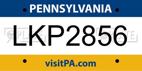 LKP2856 Pennsylvania License Plate