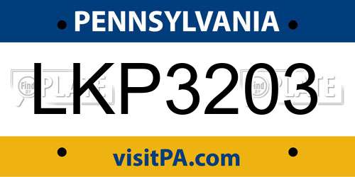 LKP3203 Pennsylvania License Plate