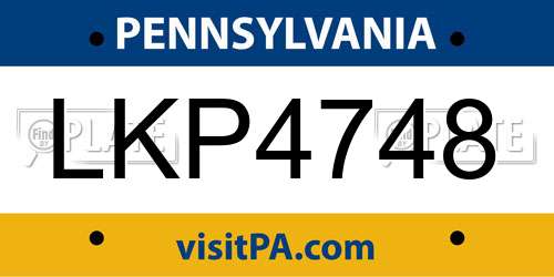 LKP4748 Pennsylvania License Plate