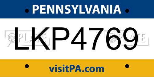 LKP4769 Pennsylvania License Plate