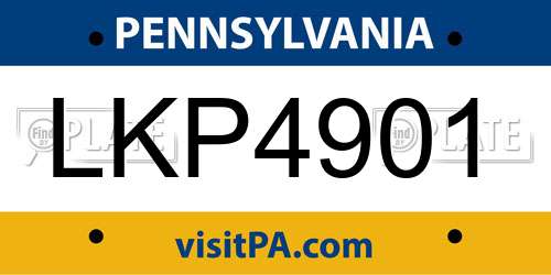 LKP4901 Pennsylvania License Plate