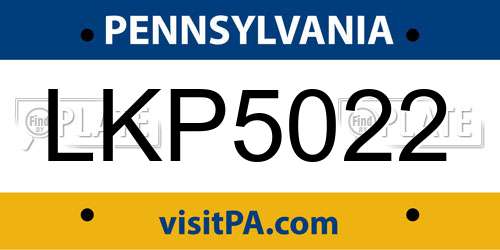 LKP5022 Pennsylvania License Plate