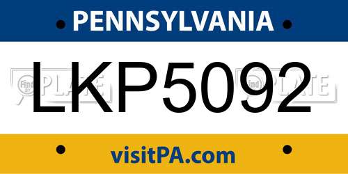 LKP5092 Pennsylvania License Plate