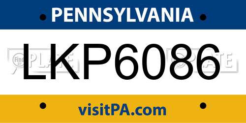 LKP6086 Pennsylvania License Plate