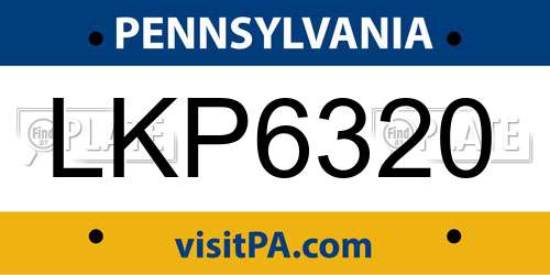LKP6320 Pennsylvania License Plate