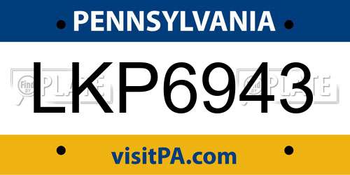LKP6943 Pennsylvania License Plate