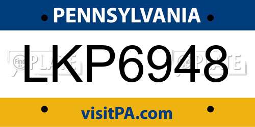 LKP6948 Pennsylvania License Plate