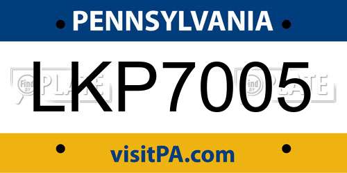 LKP7005 Pennsylvania License Plate