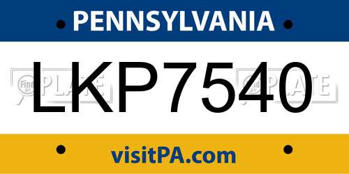LKP7540 Pennsylvania License Plate