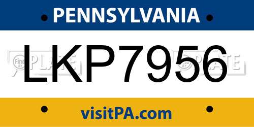 LKP7956 Pennsylvania License Plate