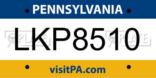 LKP8510 Pennsylvania License Plate