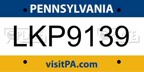 LKP9139 Pennsylvania License Plate