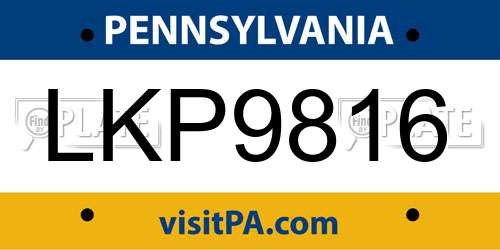 LKP9816 Pennsylvania License Plate