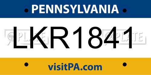 LKR1841 Pennsylvania License Plate
