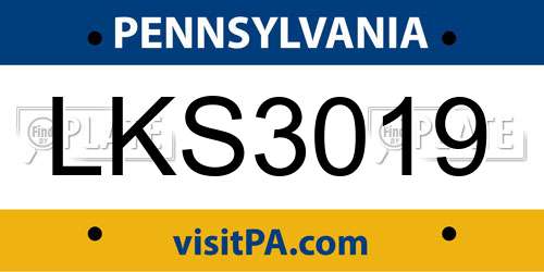 LKS3019 Pennsylvania License Plate