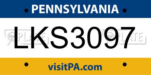 LKS3097 Pennsylvania License Plate