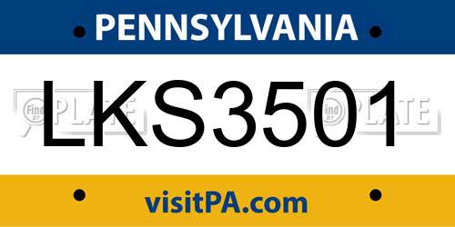 LKS3501 Pennsylvania License Plate