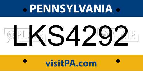 LKS4292 Pennsylvania License Plate
