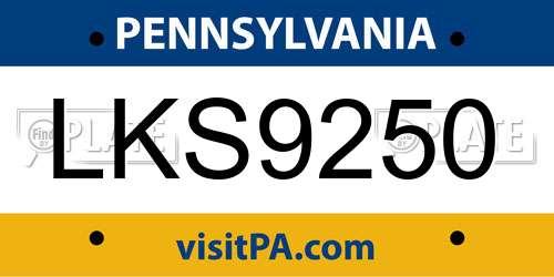 LKS9250 Pennsylvania License Plate