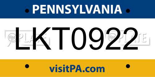 LKT0922 Pennsylvania License Plate