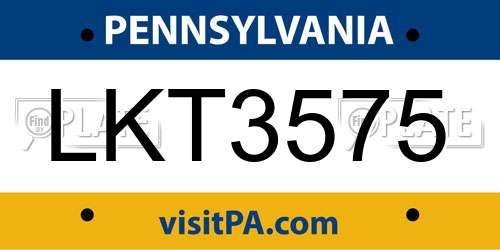 LKT3575 Pennsylvania License Plate