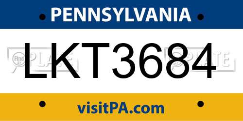 LKT3684 Pennsylvania License Plate