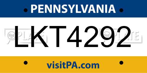 LKT4292 Pennsylvania License Plate