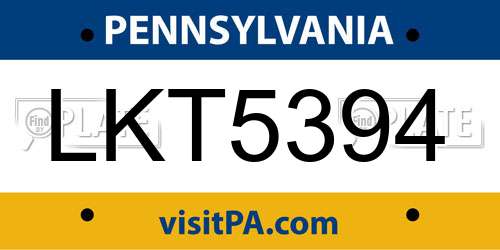 LKT5394 Pennsylvania License Plate