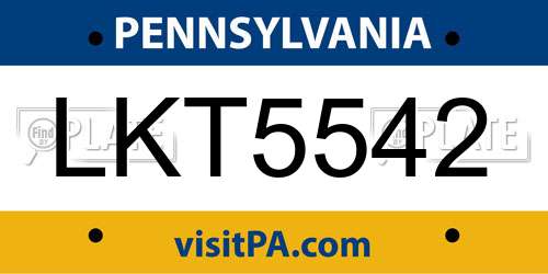 LKT5542 Pennsylvania License Plate