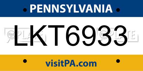 LKT6933 Pennsylvania License Plate