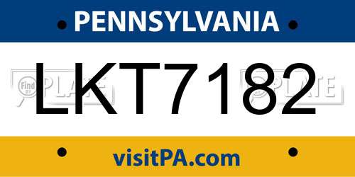 LKT7182 Pennsylvania License Plate