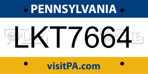 LKT7664 Pennsylvania License Plate