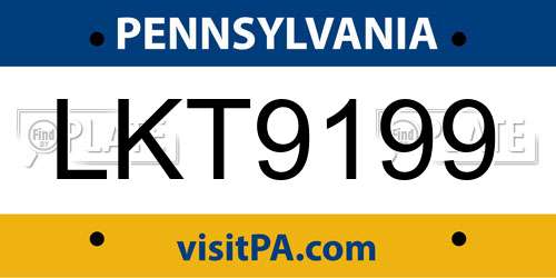 LKT9199 Pennsylvania License Plate
