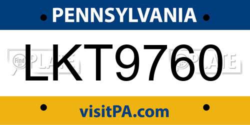 LKT9760 Pennsylvania License Plate
