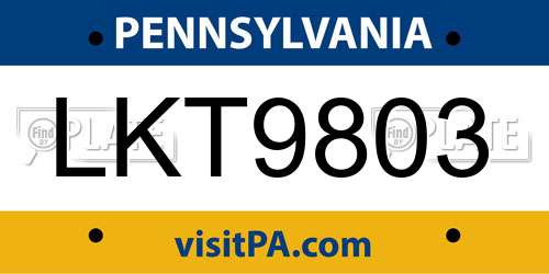 LKT9803 Pennsylvania License Plate
