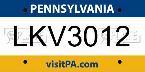 LKV3012 Pennsylvania License Plate