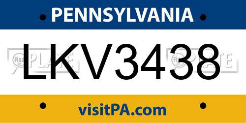 LKV3438 Pennsylvania License Plate