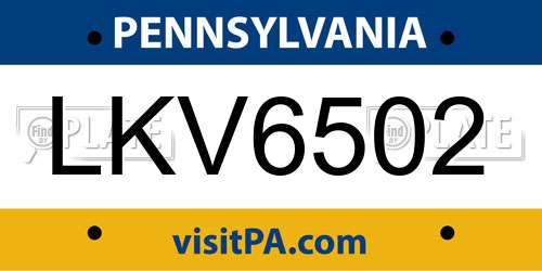 LKV6502 Pennsylvania License Plate