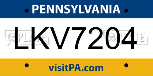 LKV7204 Pennsylvania License Plate