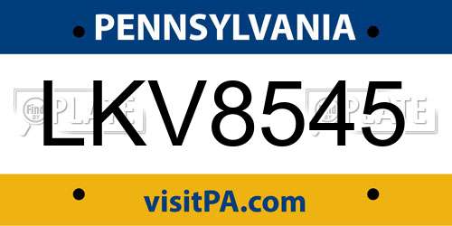 LKV8545 Pennsylvania License Plate