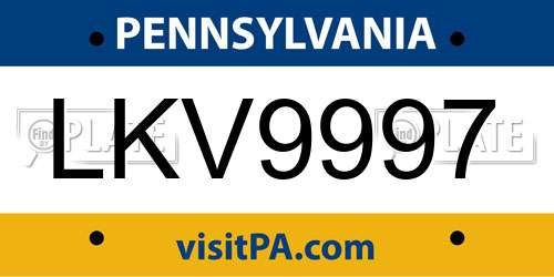 LKV9997 Pennsylvania License Plate