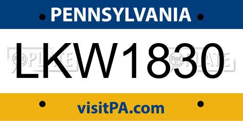LKW1830 Pennsylvania License Plate