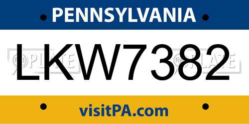 LKW7382 Pennsylvania License Plate