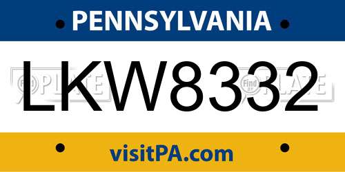 LKW8332 Pennsylvania License Plate