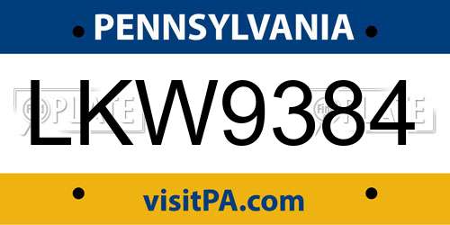 LKW9384 Pennsylvania License Plate